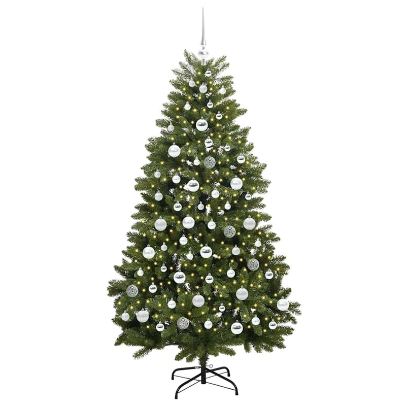 vidaXL Mű karácsonyfa LED -es lámpákkal Zöld 180 cm PVC és fém