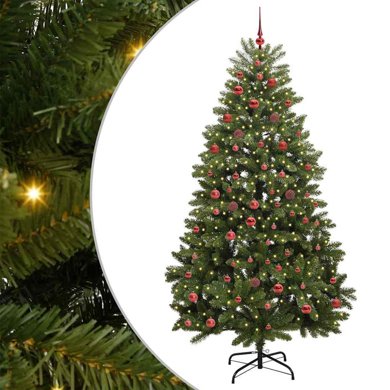 vidaXL Mű karácsonyfa LED -es lámpákkal Zöld 210 cm PVC és fém
