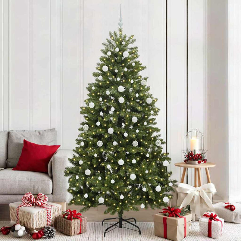 vidaXL Mű karácsonyfa LED -es lámpákkal Zöld 210 cm PVC és fém
