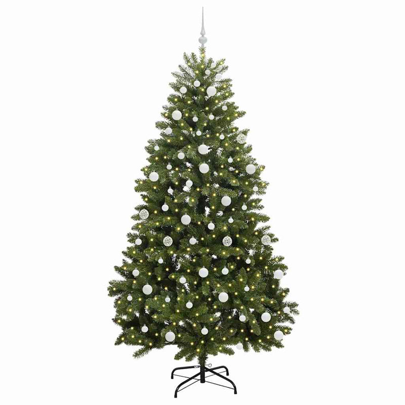 vidaXL Mű karácsonyfa LED -es lámpákkal Zöld 210 cm PVC és fém