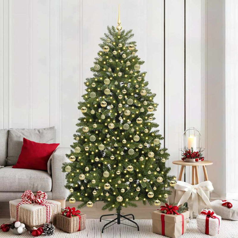 vidaXL Mű karácsonyfa LED -es lámpákkal Zöld 210 cm PVC és fém