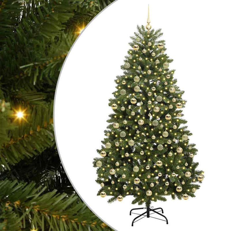 vidaXL Mű karácsonyfa LED -es lámpákkal Zöld 210 cm PVC és fém