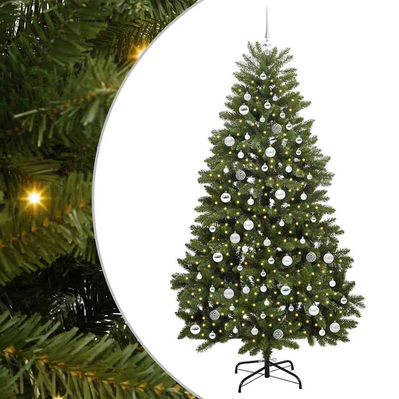 vidaXL Mű karácsonyfa LED -es lámpákkal Zöld 210 cm PVC és fém