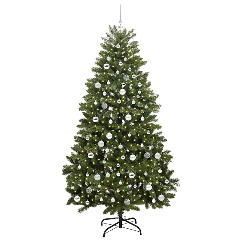 vidaXL Mű karácsonyfa LED -es lámpákkal Zöld 210 cm PVC és fém