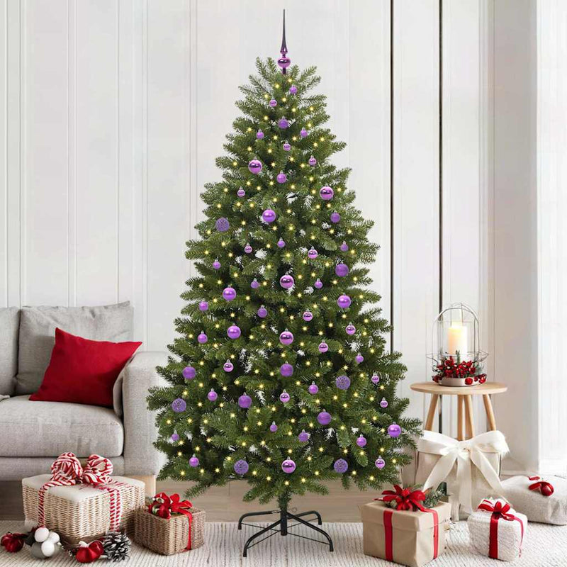 vidaXL Mű karácsonyfa LED -es lámpákkal Zöld 210 cm PVC és fém