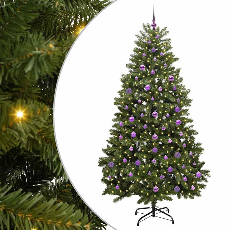 vidaXL Mű karácsonyfa LED -es lámpákkal Zöld 210 cm PVC és fém