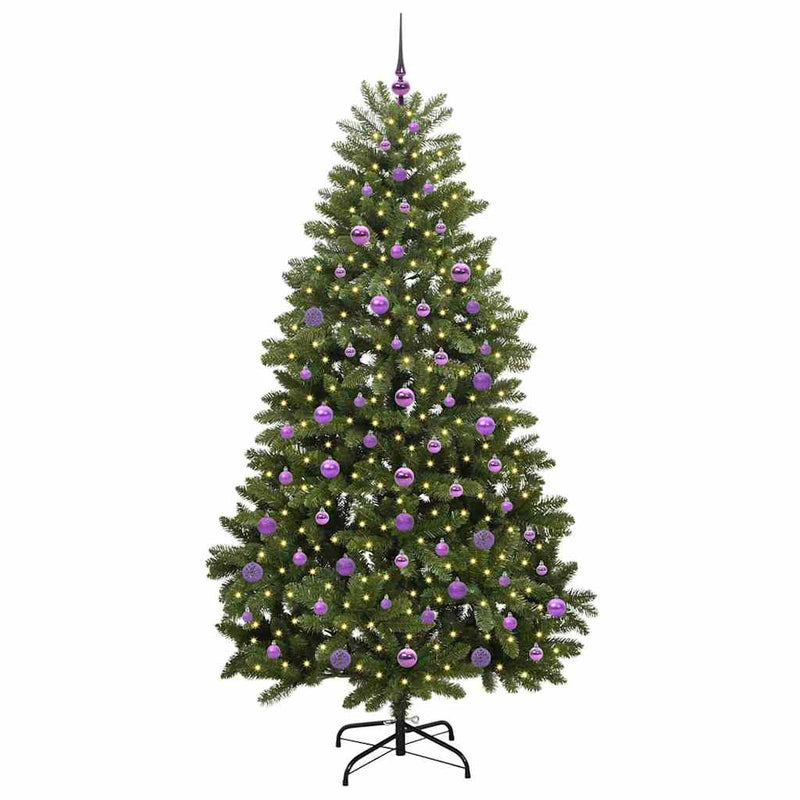 vidaXL Mű karácsonyfa LED -es lámpákkal Zöld 210 cm PVC és fém