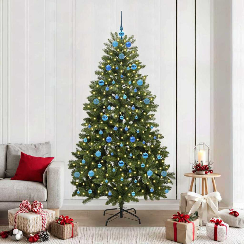 vidaXL Mű karácsonyfa LED -es lámpákkal Zöld 210 cm PVC és fém