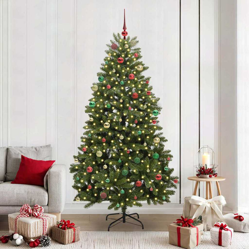 vidaXL Mű karácsonyfa LED -es lámpákkal Zöld 210 cm PVC és fém