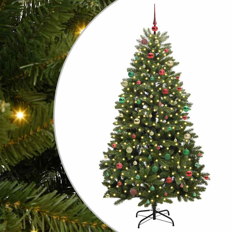 vidaXL Mű karácsonyfa LED -es lámpákkal Zöld 210 cm PVC és fém