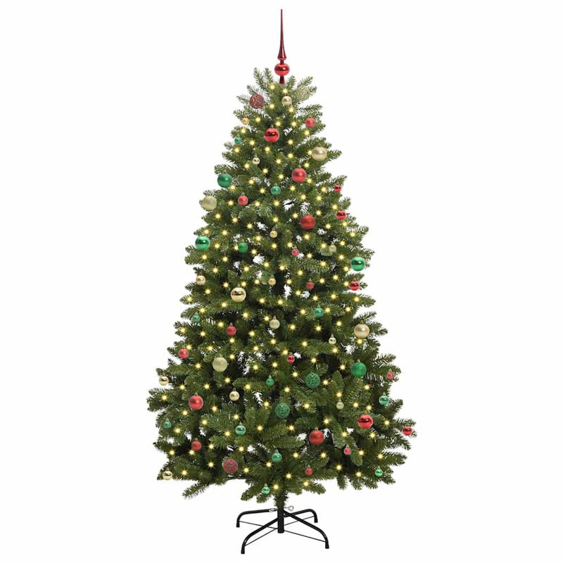 vidaXL Mű karácsonyfa LED -es lámpákkal Zöld 210 cm PVC és fém