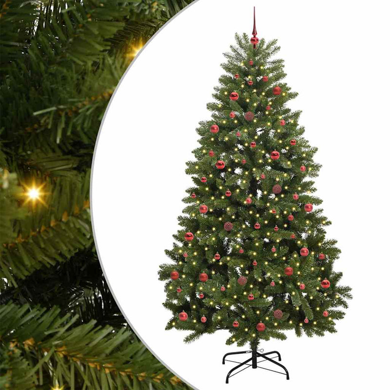 vidaXL Mű karácsonyfa LED -es lámpákkal Zöld 240 cm PVC és fém