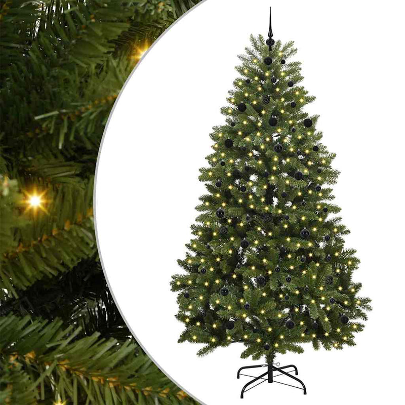 vidaXL Mű karácsonyfa LED -es lámpákkal Zöld 240 cm PVC és fém