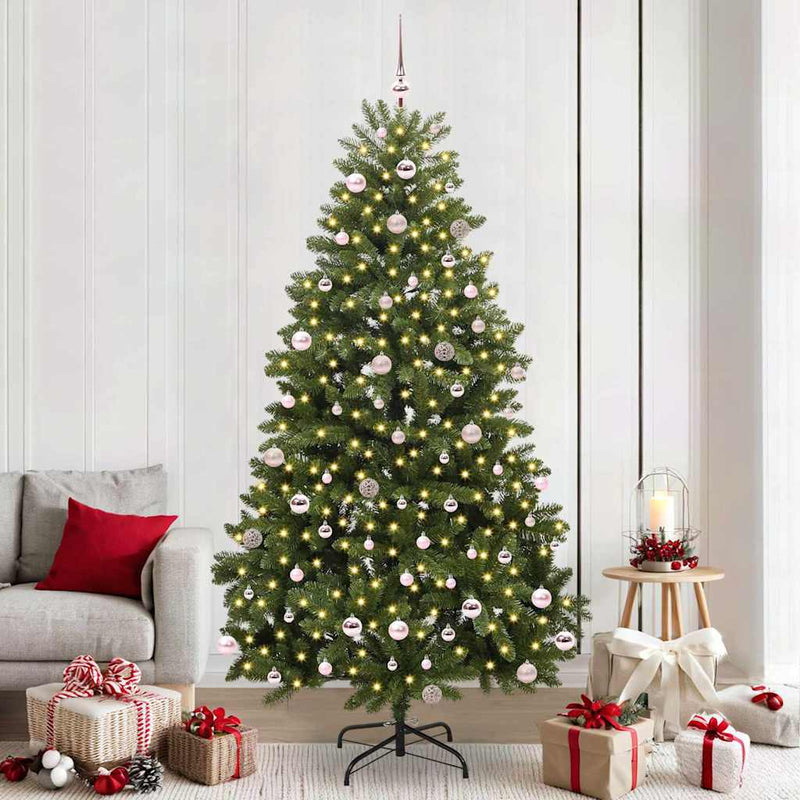 vidaXL Mű karácsonyfa LED -es lámpákkal Zöld 240 cm PVC és fém