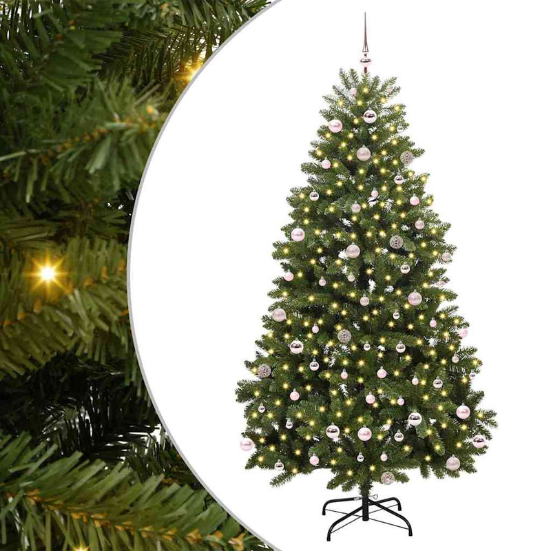 vidaXL Mű karácsonyfa LED -es lámpákkal Zöld 240 cm PVC és fém