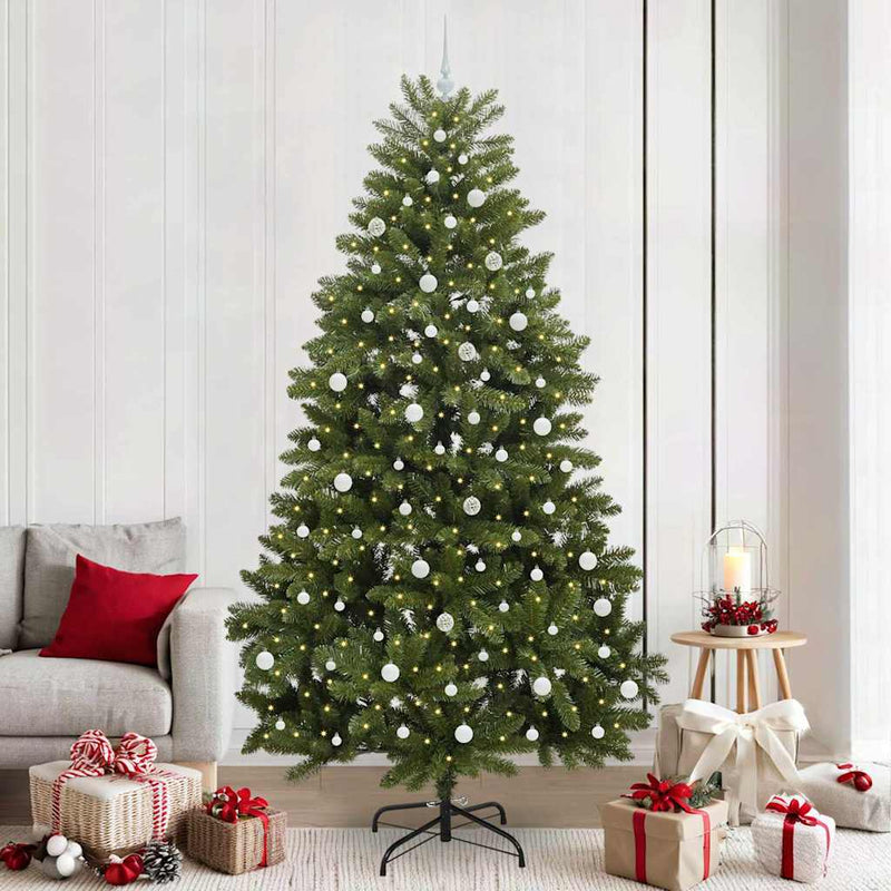 vidaXL Mű karácsonyfa LED -es lámpákkal Zöld 240 cm PVC és fém