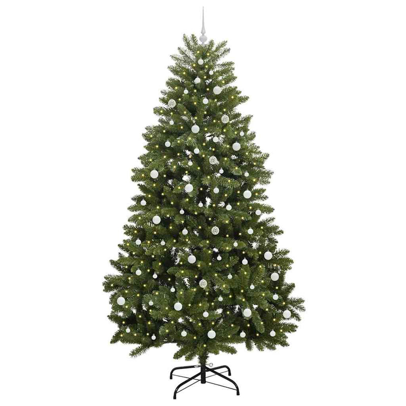 vidaXL Mű karácsonyfa LED -es lámpákkal Zöld 240 cm PVC és fém