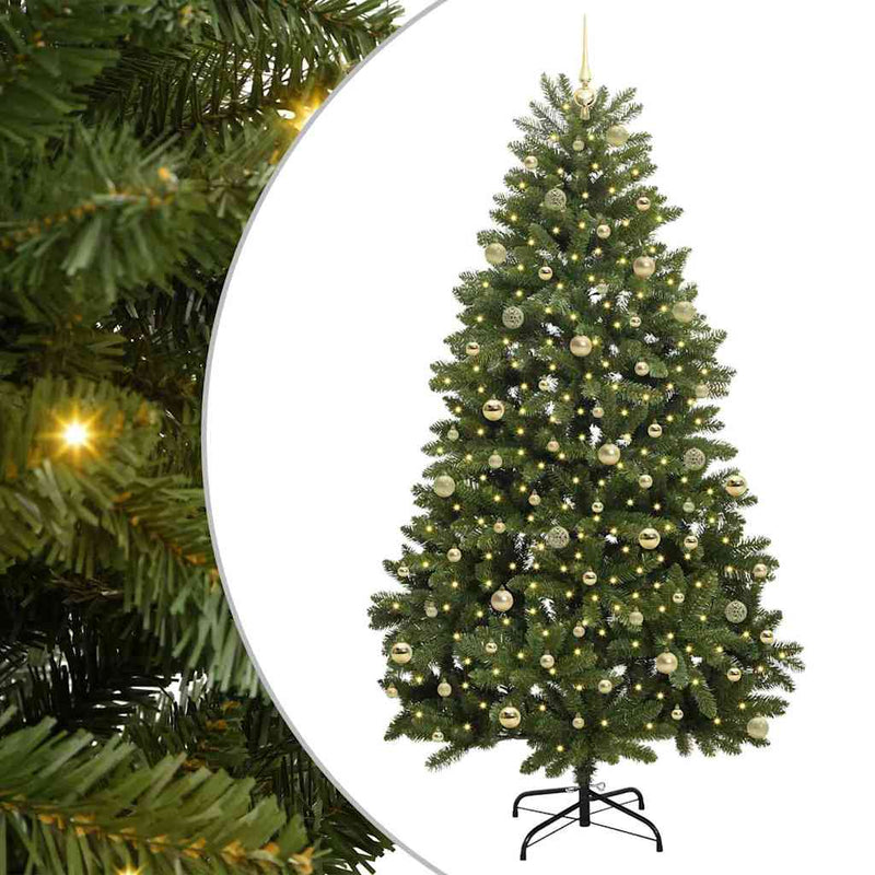 vidaXL Mű karácsonyfa LED -es lámpákkal Zöld 240 cm PVC és fém