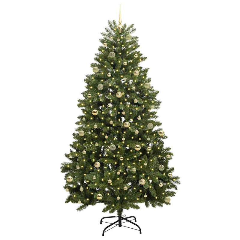 vidaXL Mű karácsonyfa LED -es lámpákkal Zöld 240 cm PVC és fém