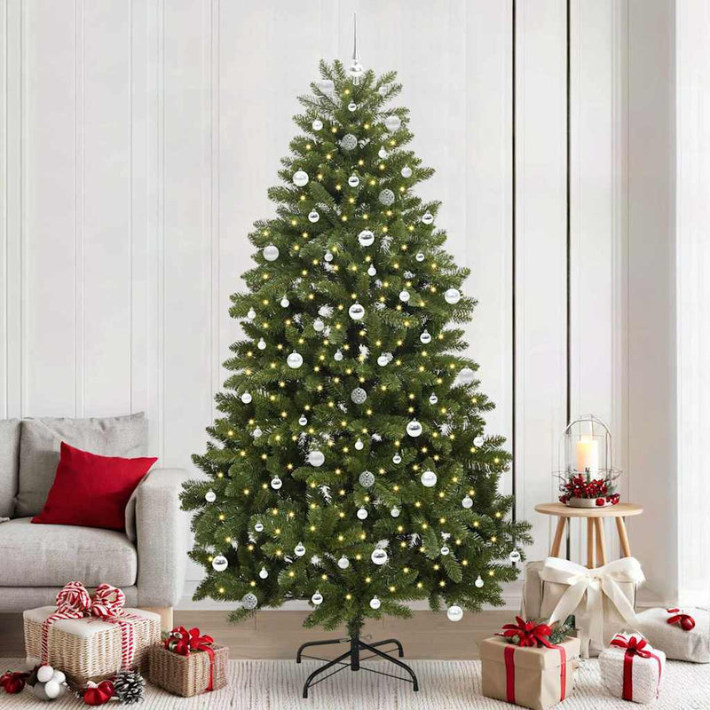vidaXL Mű karácsonyfa LED -es lámpákkal Zöld 240 cm PVC és fém