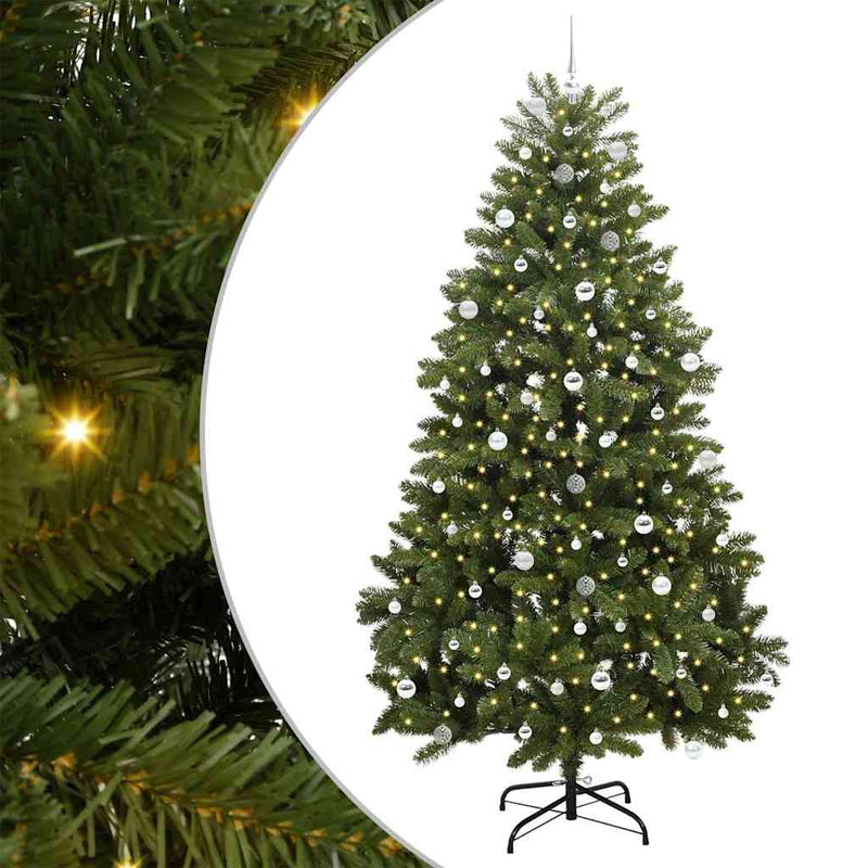 vidaXL Mű karácsonyfa LED -es lámpákkal Zöld 240 cm PVC és fém