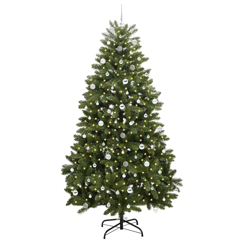 vidaXL Mű karácsonyfa LED -es lámpákkal Zöld 240 cm PVC és fém