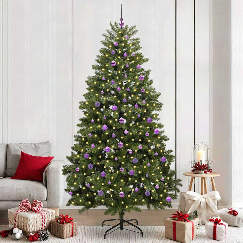 vidaXL Mű karácsonyfa LED -es lámpákkal Zöld 240 cm PVC és fém