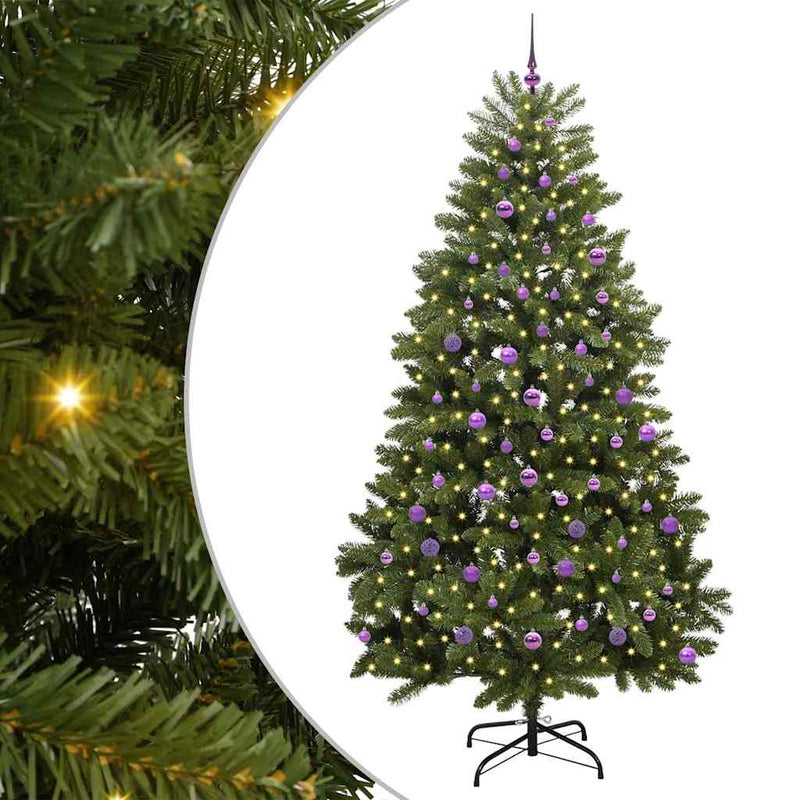 vidaXL Mű karácsonyfa LED -es lámpákkal Zöld 240 cm PVC és fém