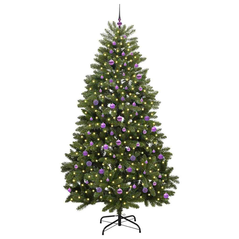 vidaXL Mű karácsonyfa LED -es lámpákkal Zöld 240 cm PVC és fém