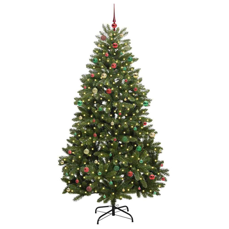 vidaXL Mű karácsonyfa LED -es lámpákkal Zöld 240 cm PVC és fém