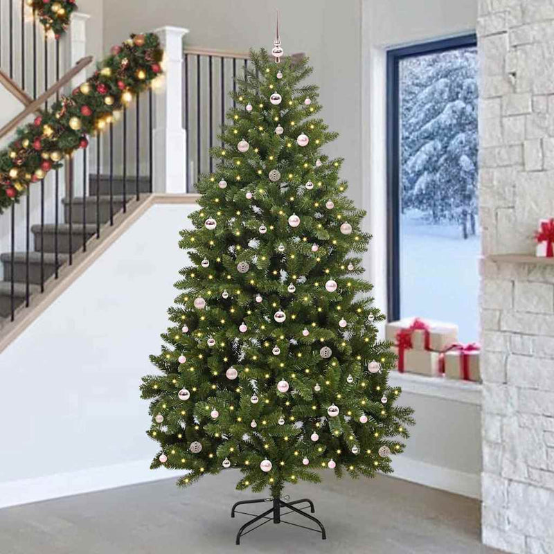 vidaXL Mű karácsonyfa LED -es lámpákkal Zöld 270 cm PVC és fém