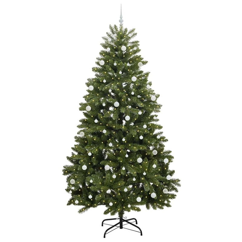 vidaXL Mű karácsonyfa LED -es lámpákkal Zöld 270 cm PVC és fém