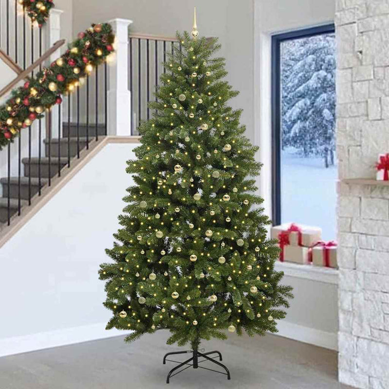 vidaXL Mű karácsonyfa LED -es lámpákkal Zöld 270 cm PVC és fém