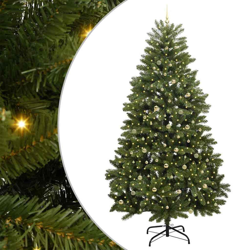 vidaXL Mű karácsonyfa LED -es lámpákkal Zöld 270 cm PVC és fém