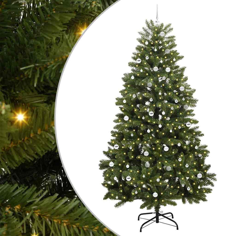 vidaXL Mű karácsonyfa LED -es lámpákkal Zöld 270 cm PVC és fém