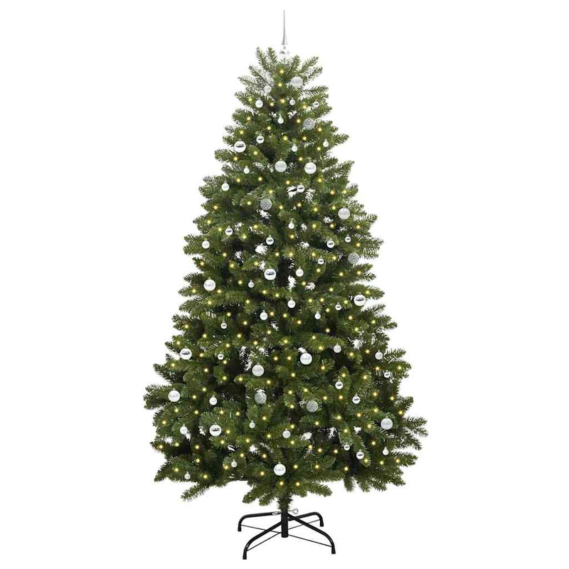 vidaXL Mű karácsonyfa LED -es lámpákkal Zöld 270 cm PVC és fém