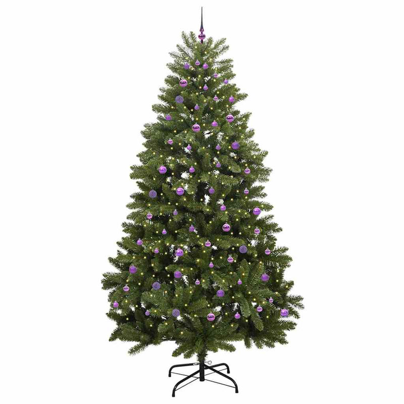 vidaXL Mű karácsonyfa LED -es lámpákkal Zöld 270 cm PVC és fém