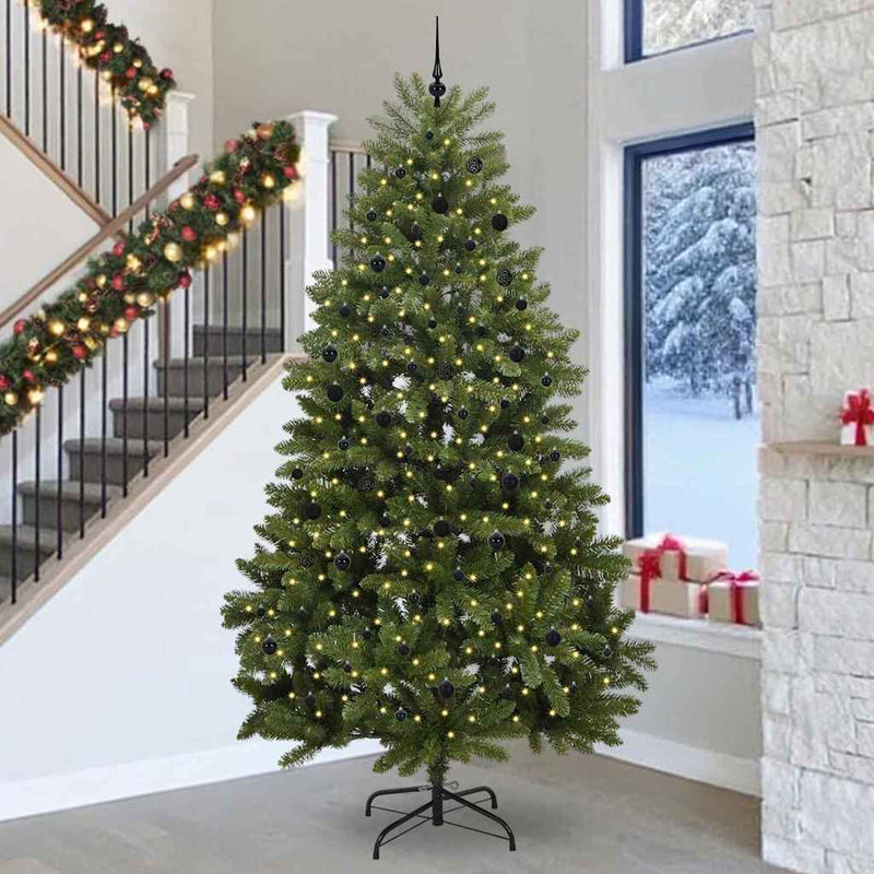vidaXL Mű karácsonyfa LED -es lámpákkal Zöld 300 cm PVC és fém