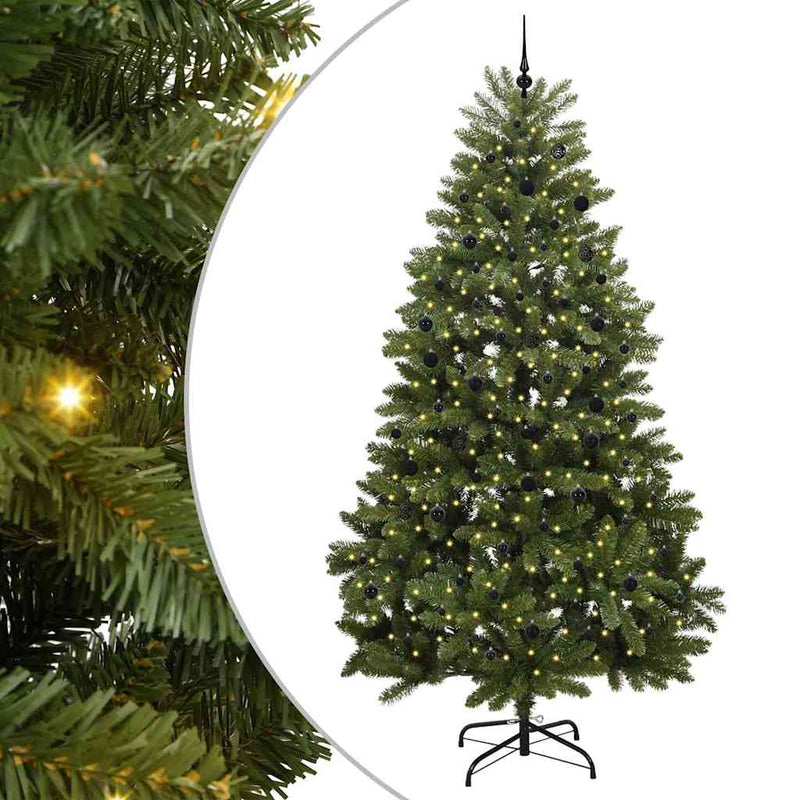vidaXL Mű karácsonyfa LED -es lámpákkal Zöld 300 cm PVC és fém