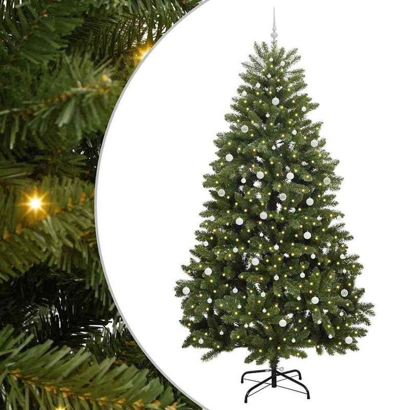 vidaXL Mű karácsonyfa LED -es lámpákkal Zöld 300 cm PVC és fém