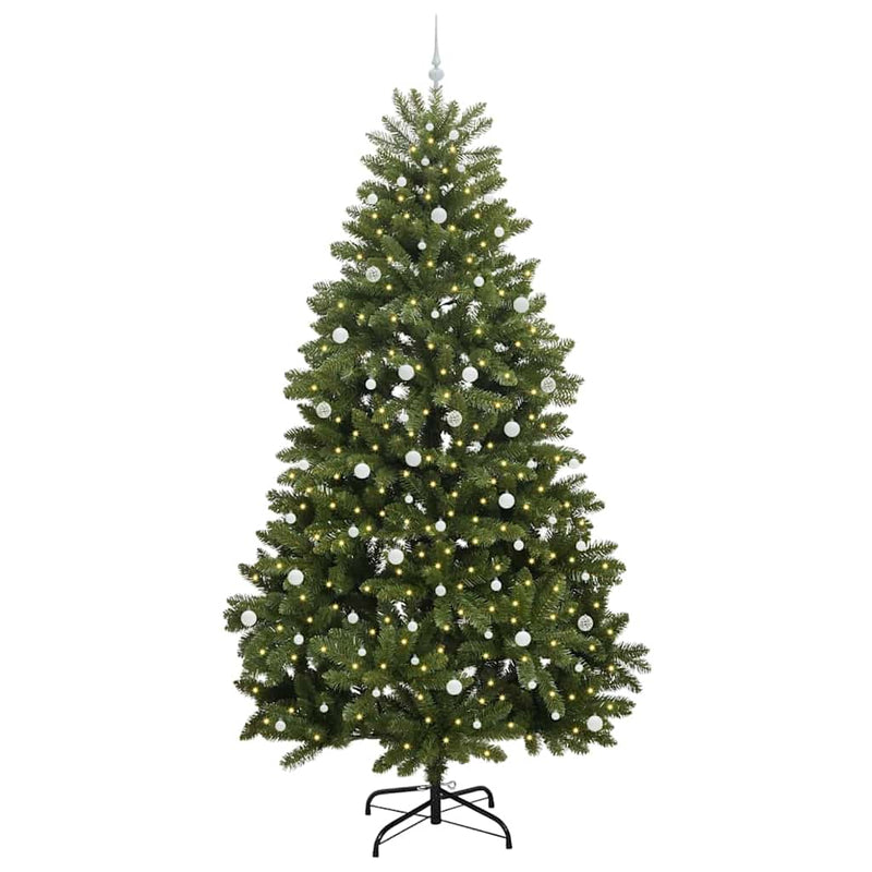 vidaXL Mű karácsonyfa LED -es lámpákkal Zöld 300 cm PVC és fém