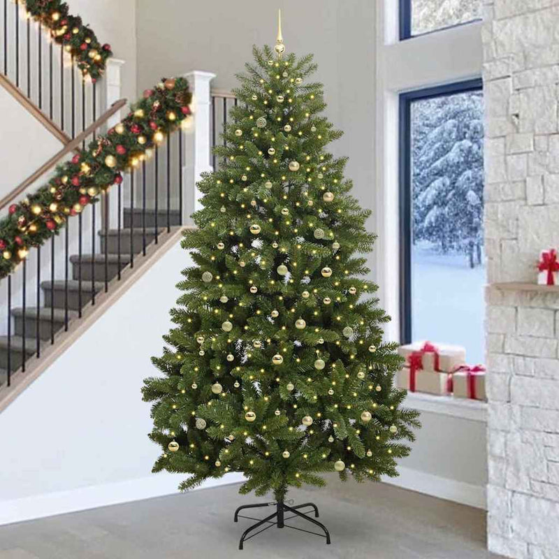 vidaXL Mű karácsonyfa LED -es lámpákkal Zöld 300 cm PVC és fém