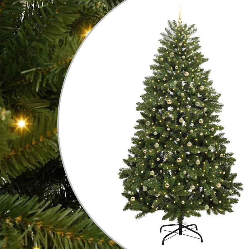 vidaXL Mű karácsonyfa LED -es lámpákkal Zöld 300 cm PVC és fém