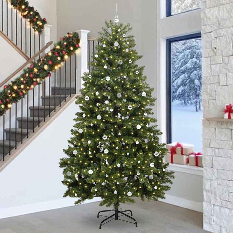 vidaXL Mű karácsonyfa LED -es lámpákkal Zöld 300 cm PVC és fém