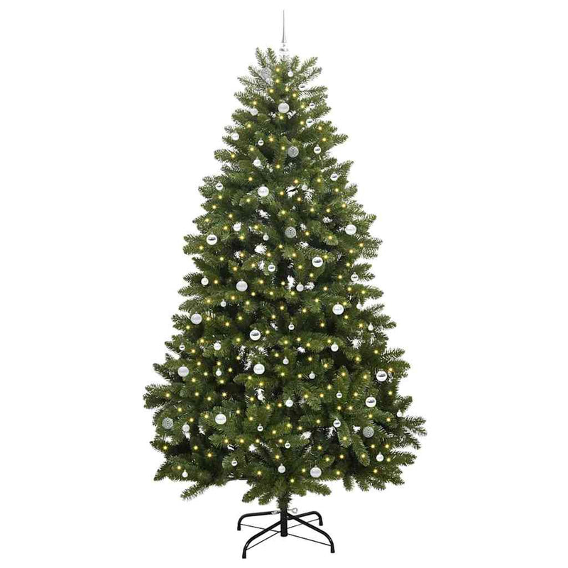 vidaXL Mű karácsonyfa LED -es lámpákkal Zöld 300 cm PVC és fém