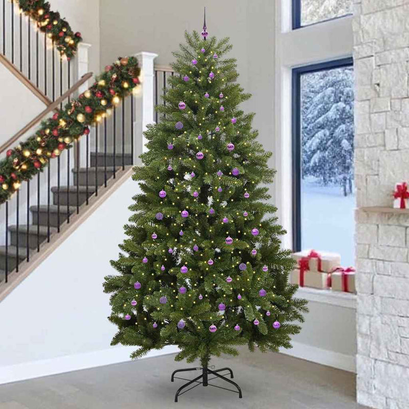 vidaXL Mű karácsonyfa LED -es lámpákkal Zöld 300 cm PVC és fém