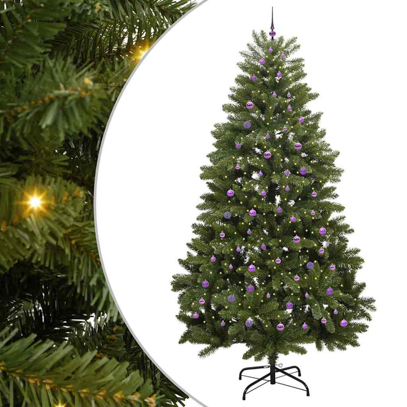 vidaXL Mű karácsonyfa LED -es lámpákkal Zöld 300 cm PVC és fém