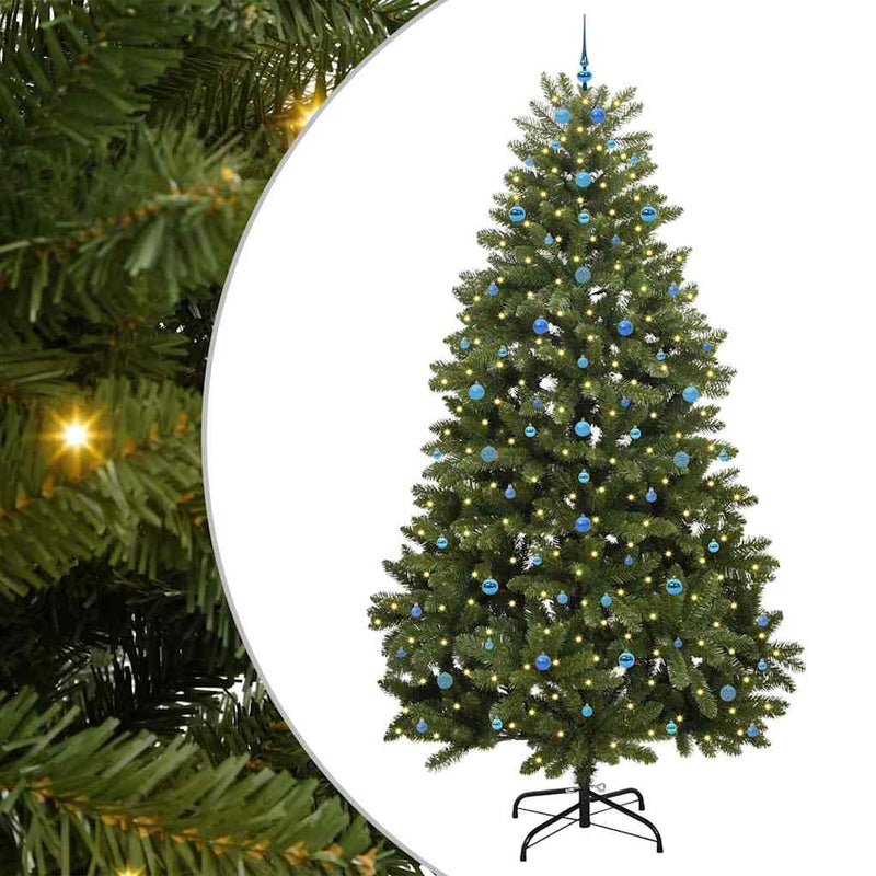 vidaXL Mű karácsonyfa LED -es lámpákkal Zöld 300 cm PVC és fém