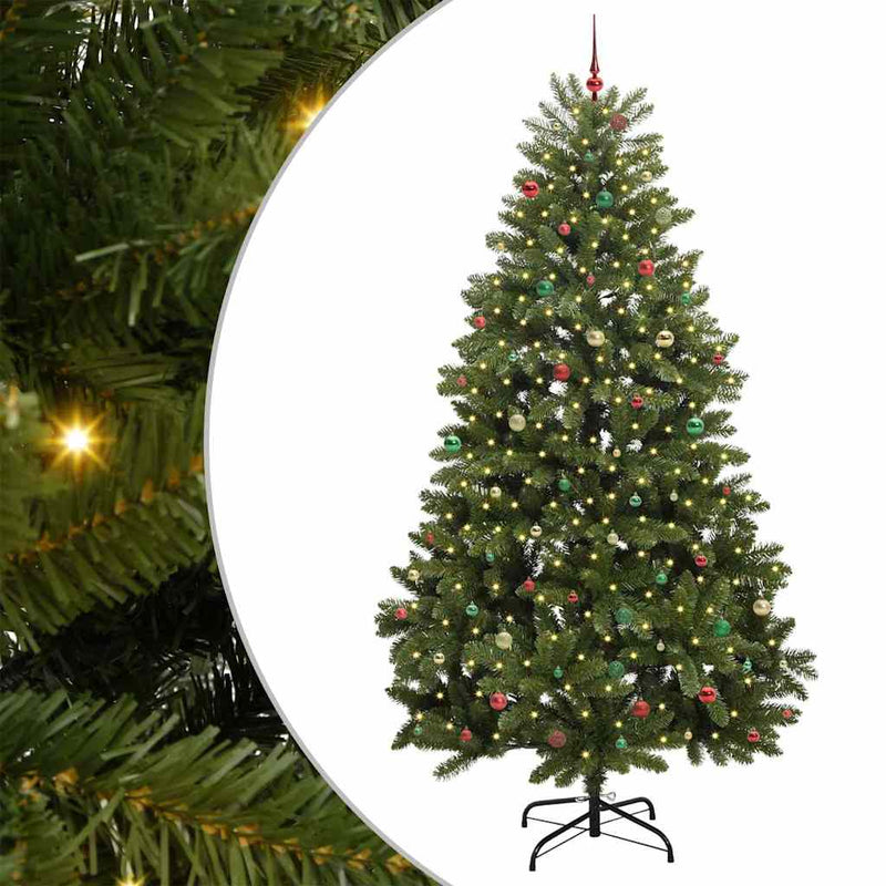 vidaXL Mű karácsonyfa LED -es lámpákkal Zöld 300 cm PVC és fém