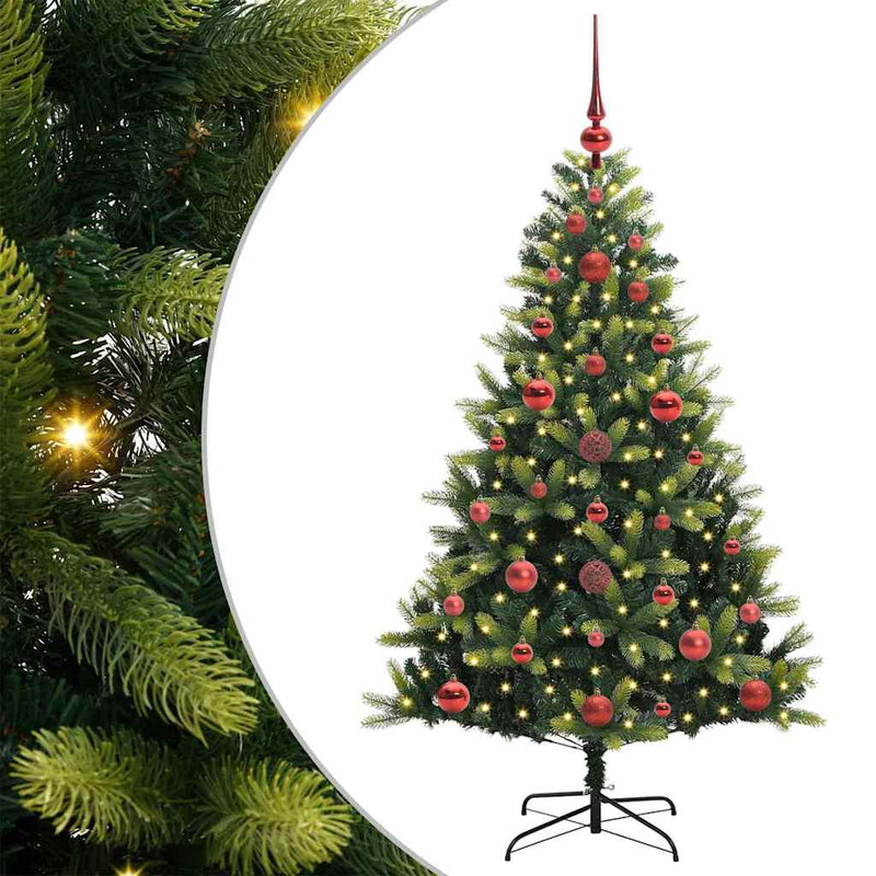 vidaXL Műanyag Hajtogatott Karácsonyfa 150 LED-del Zöld 120 cm